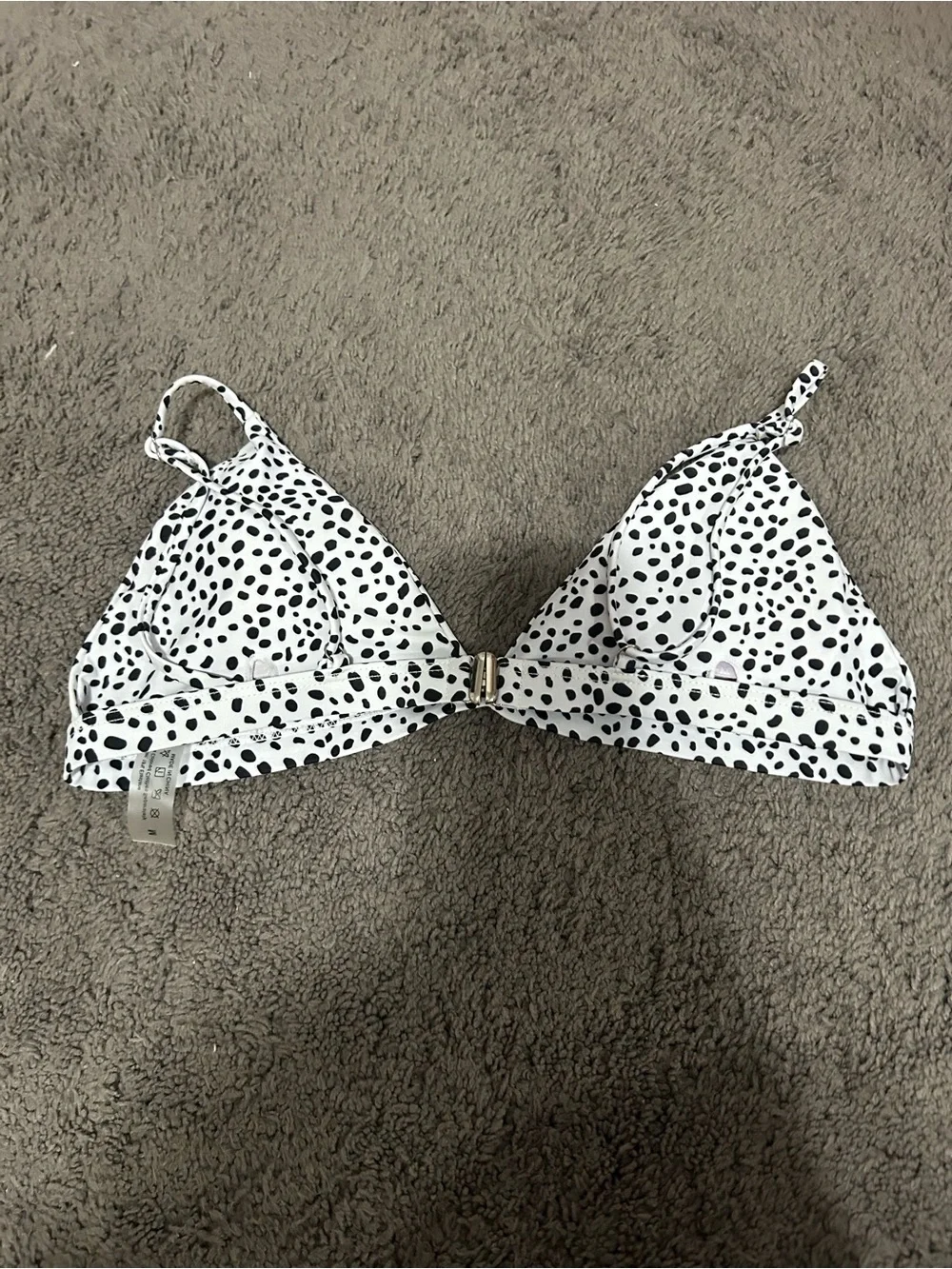 SHEIN White Swim Bralette with Black Spot Print